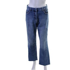 Jeans Womens Raw Hem Straight Leg Zip Up High Rise Jeans Blue Cotton Size 28